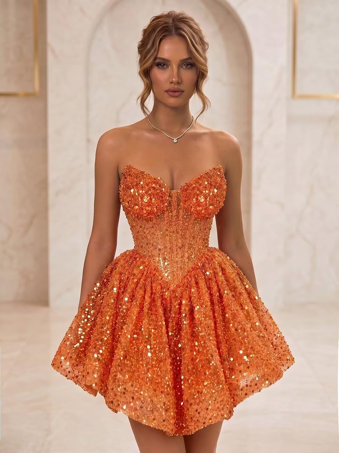 Strapless Sequin Homecoming Dresses for Teens 2026 Sparkly A-line Short Prom Dress Corset Cocktail Party Gowns