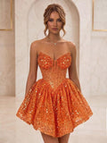 Strapless Sequin Homecoming Dresses for Teens 2026 Sparkly A-line Short Prom Dress Corset Cocktail Party Gowns