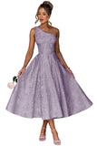 Jacquard Floral Satin Prom Dresses 2026 One Shoulder A-Line Midi Formal Evening Party Gown with Pockets for Women