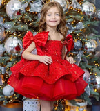 Sparkly Sequin Puffy Flower Dresses Short Girls A Line Princess Bow Knot Birthday Party Dress