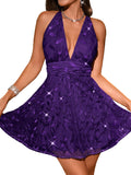 Floral Sequin Dress,Deep V Backless Sexy Mini Dresses for Women,Sparkly Outfits Homecoming Party Gowns
