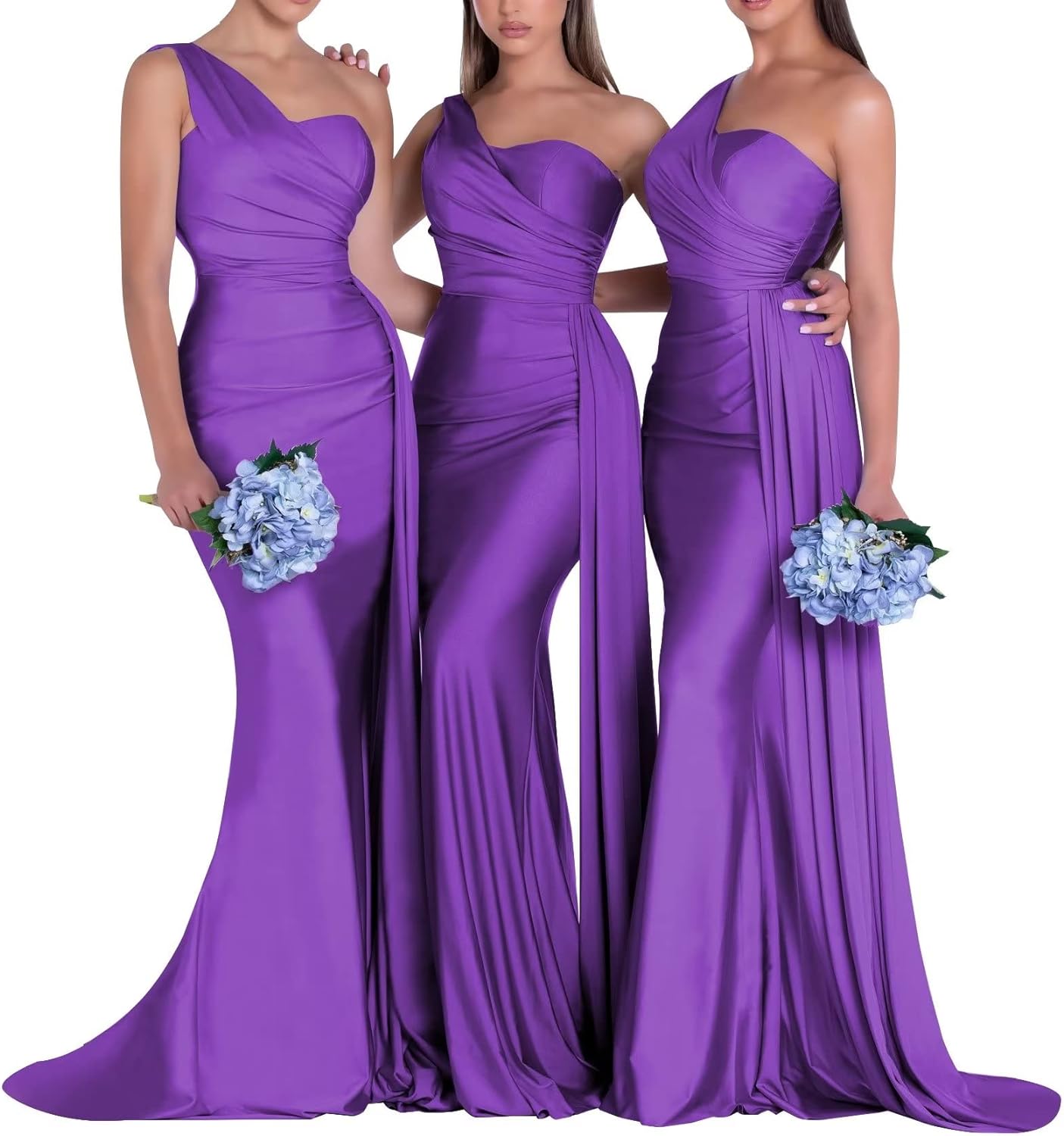One-Shoulder-Brautjungfernkleider für Hochzeiten, Meerjungfrau-Satin-Ballkleider, lang, figurbetont, formelle Abendkleider 