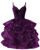 Glitter Tulle Homecoming Dresses 2026 Tiered Ruffles Lace Short Prom Dress for Teens Quinceanera Gowns
