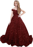 Ball Gown Sequin Pageant Dress for Teens Flower Girl Dress Girls Off Shoulder Long Formal Party Dresses 2027