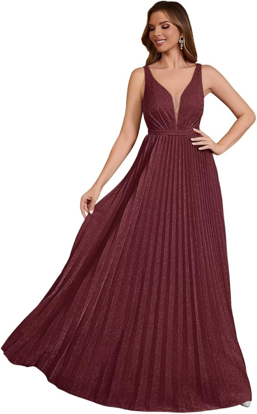Spaghetti Strap Long Prom Dresses for Women 2026 Ball Gown A Line V-Neck Sparkly Formal Evening Gowns for Wedding