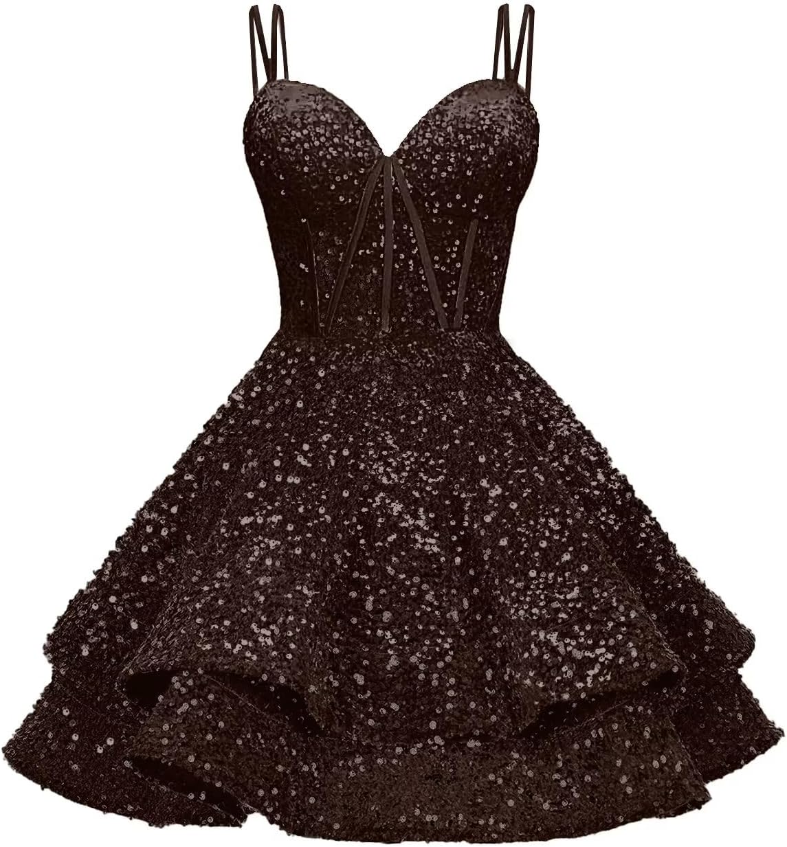 Sequin Homecoming Dresses for Teens 2027 Sparkly Short Layered Aline Prom Dresses Spaghetti Straps Cocktail Party Gowns