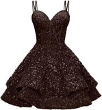 Sequin Homecoming Dresses for Teens 2027 Sparkly Short Layered Aline Prom Dresses Spaghetti Straps Cocktail Party Gowns