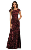 Lace Appliques Scoop Neck Sequin Mother of the Bride Dresses Mermaid Short Sleeve Formal Evening Gowns