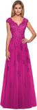 Women's V Neck Cap Sleeves Mother of The Bride Dresses Long Lace Formal Prom Evening Gowns with Pockets