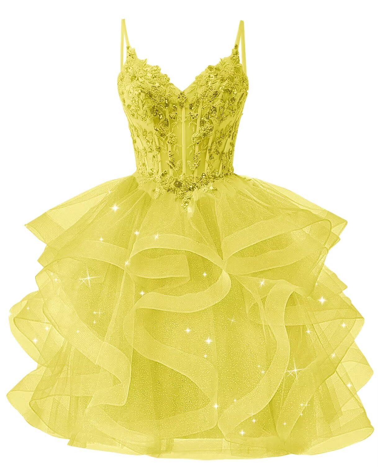 Glitter Tulle Homecoming Dresses 2026 Tiered Ruffles Lace Short Prom Dress for Teens Quinceanera Gowns