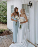 Kingbridal Gowns Off Shoulder Chiffon Bridesmaid Dresses for Women 2026 Long Ruched Cowl Neck Formal Evening Party Dress with Slit