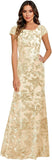 Lace Appliques Scoop Neck Sequin Mother of the Bride Dresses Mermaid Short Sleeve Formal Evening Gowns