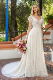 Women's Beach Wedding Dresses for Bride 2025 Long Lace Wedding Bridal Gowns