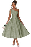 Jacquard Floral Satin Prom Dresses 2026 One Shoulder A-Line Midi Formal Evening Party Gown with Pockets for Women
