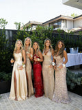 Satin Prom Dresses for Teens Long A-Line Cowl Neck Formal Evening Gown with Slit 2026 Maxi Ball Gowns