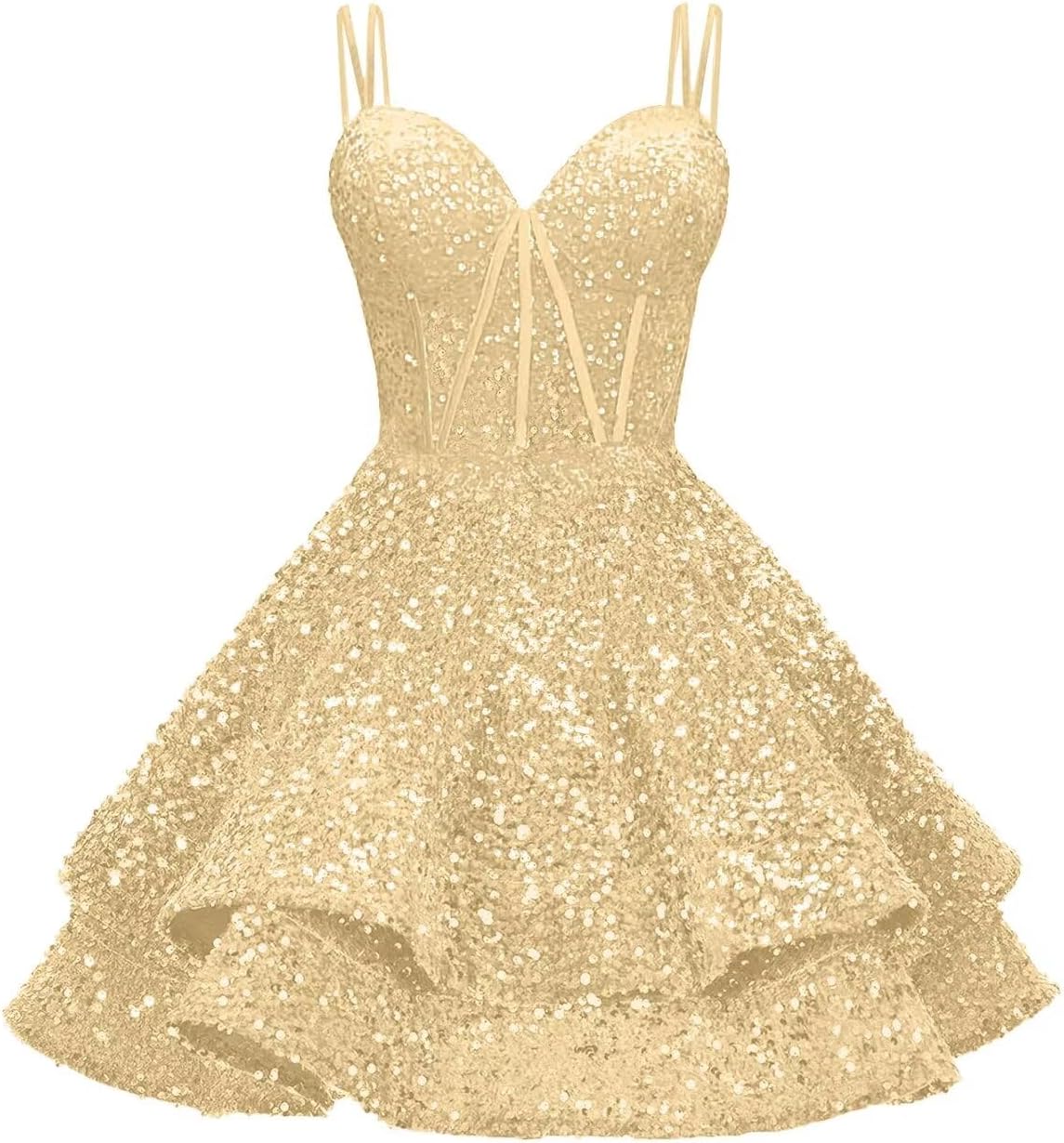 Sequin Homecoming Dresses for Teens 2027 Sparkly Short Layered Aline Prom Dresses Spaghetti Straps Cocktail Party Gowns