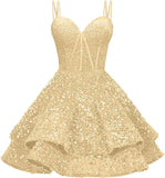 Sequin Homecoming Dresses for Teens 2027 Sparkly Short Layered Aline Prom Dresses Spaghetti Straps Cocktail Party Gowns