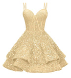 Sequin Homecoming Dresses for Teens 2027 Sparkly Short Layered Aline Prom Dresses Spaghetti Straps Cocktail Party Gowns