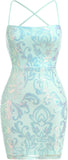 Women's Spaghetti Straps Sparkly Sequins Bodycon Mini Dress Party Nightclub Short Tight Sequin Homecoming Dresses for Teens