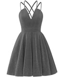 Spaghetti Straps Satin Homecoming Dresses for Teens V Neck Short Prom Dress Sparkly A-Line Formal Evening Party Gowns