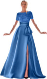 Kingbridal Gowns Short Sleeve Sequin Prom Dresses for Women 2026 Satin A-Line Sparkly Formal Evening Party Ball Gowns with Slit