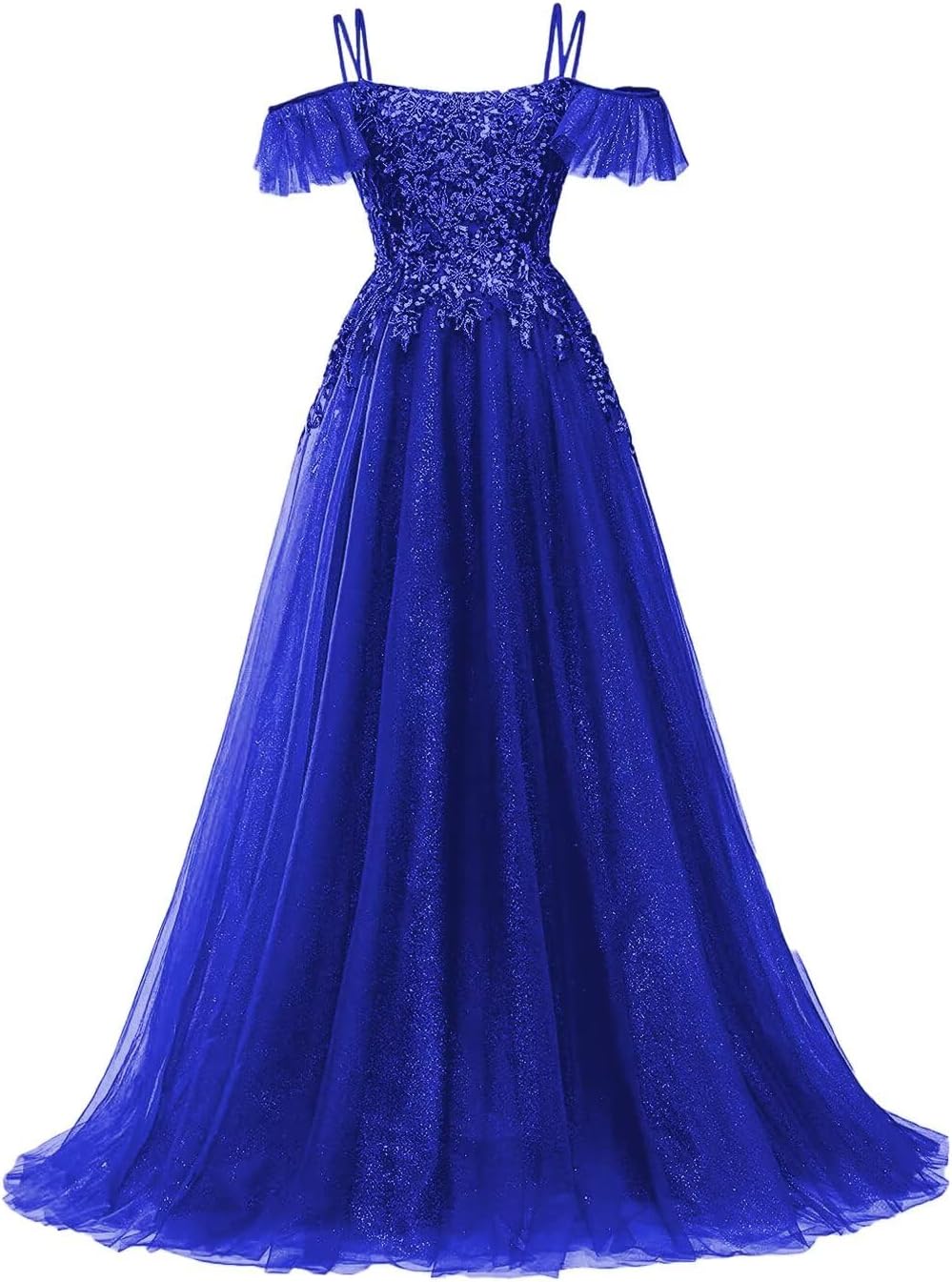 Off Shoulder Tulle Ball Gowns for Women Lace Appliques Beaded Prom Dress Sparkly Long A-line Evening Gowns