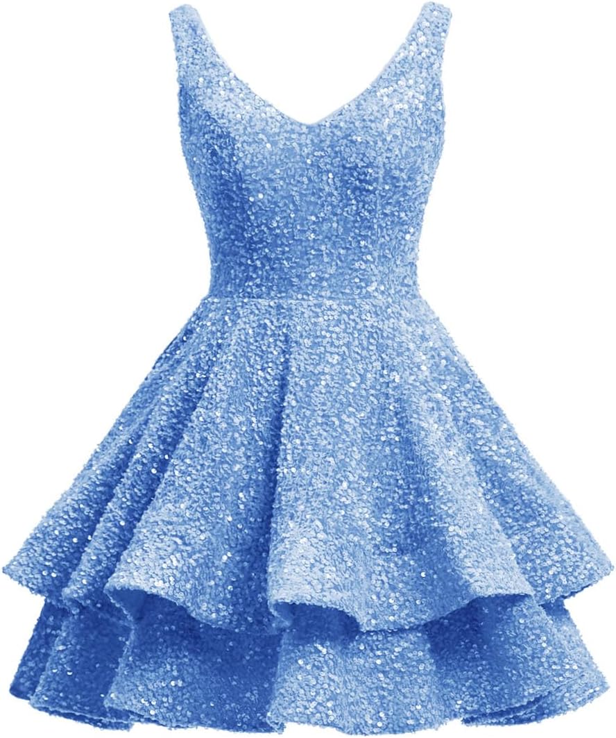 Short 2026 Sparkly Sequin Homecoming Dress for Teen Tiered Corset Ball Prom Cocktail Party Gown for Women