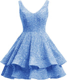 Short 2026 Sparkly Sequin Homecoming Dress for Teen Tiered Corset Ball Prom Cocktail Party Gown for Women