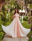 Women’s Simple Off The Shoulder Wedding Dress with Train Chiffon A Line Bridal Gown