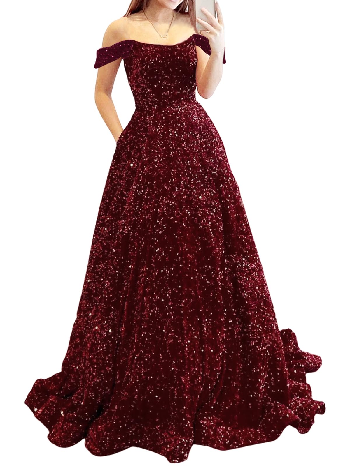 Prom Dresses Long A Line with Pockets Formal Evening Ball Gowns Velvet Velvet Sequins Black Tie Wedding Party Dress