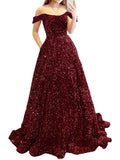 Prom Dresses Long A Line with Pockets Formal Evening Ball Gowns Velvet Velvet Sequins Black Tie Wedding Party Dress