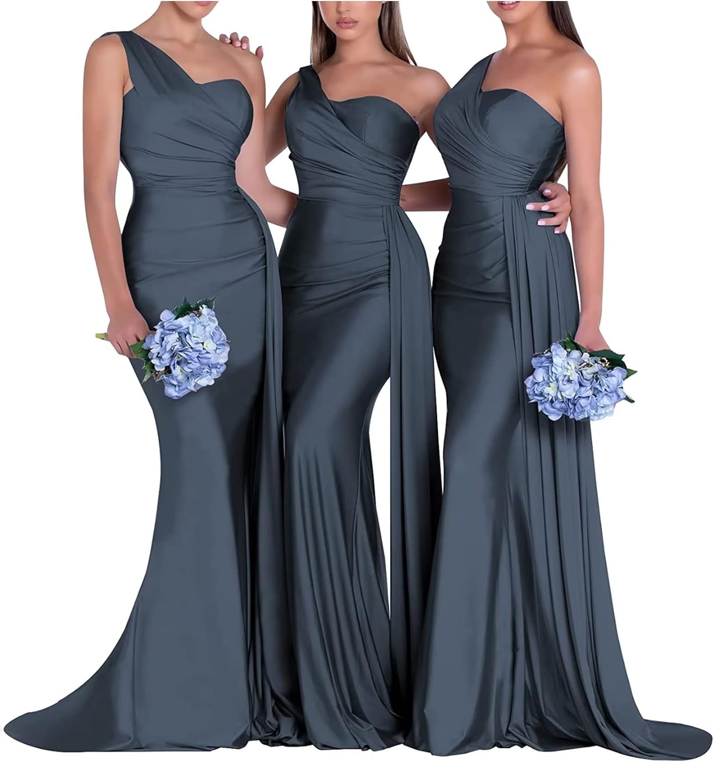 One-Shoulder-Brautjungfernkleider für Hochzeiten, Meerjungfrau-Satin-Ballkleider, lang, figurbetont, formelle Abendkleider 