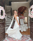 Women's Strapless Chiffon Bridesmaid Dresses with Scarf Long A-Line Pleated Formal Evening Dress