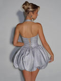 Satin Halter Homecoming Dresses for Teens Short Glitter A-Line Prom Dress Bubble Mini Formal Cocktail Party Gowns