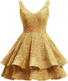 Short 2026 Sparkly Sequin Homecoming Dress for Teen Tiered Corset Ball Prom Cocktail Party Gown for Women
