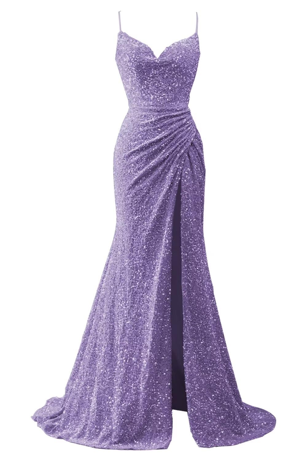 Spaghetti Straps Sequin Prom Dresses for Women 2027 Mermaid Ruched Formal Dress with Slit Sparkly Evening Party Gown