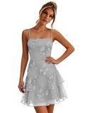 Floral Tiered Homecoming Dresses Mini Ruffle Graduation Dress Lace Short Prom Party Gown for Teens