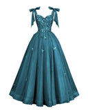 Glitter Tulle Prom Dress for Teens 3D Butterfly Long Ball Gowns Sequin Princess Quinceanera Dresses with Bow