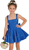 Sparkly Sequin Teen Flower Girl Dresses for Wedding Short Spaghetti Straps Cute Birthday Party Dress with Bow