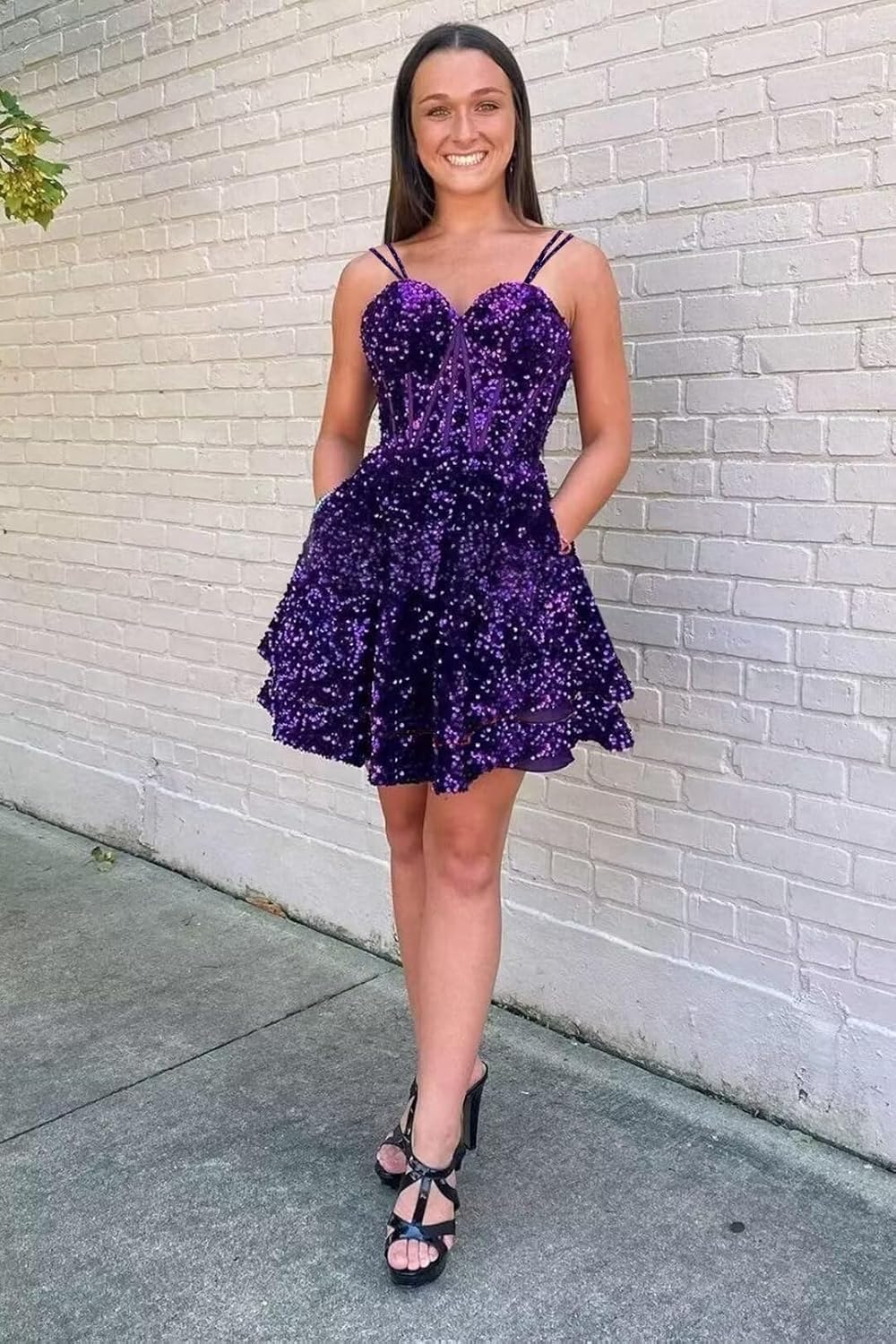 Sequin Homecoming Dresses for Teens 2027 Sparkly Short Layered Aline Prom Dresses Spaghetti Straps Cocktail Party Gowns