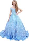 Ball Gown Sequin Pageant Dress for Teens Girls Off Shoulder Long Formal Party Dresses 2027