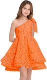Sequins Flower Girl Dresses Short - One Shoulder Princess Pageant Dress Kids A Line Communion Formal Party Gown