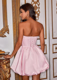 Short Satin A-Line Ruched Homecoming Dresses for Teens Strapless Ruched Mini Formal Cocktail Party Dress