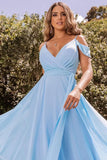 Schulterfreie Brautjungfernkleider 2025 für Frauen, langes Chiffon-Abendkleid mit V-Ausschnitt und Schlitz
