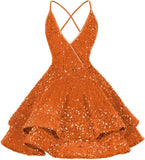 Vestidos de fiesta cortos con lentejuelas brillantes para adolescentes, sexy, con tirantes finos, vestido de fiesta, vestido de cóctel con cuello halter 