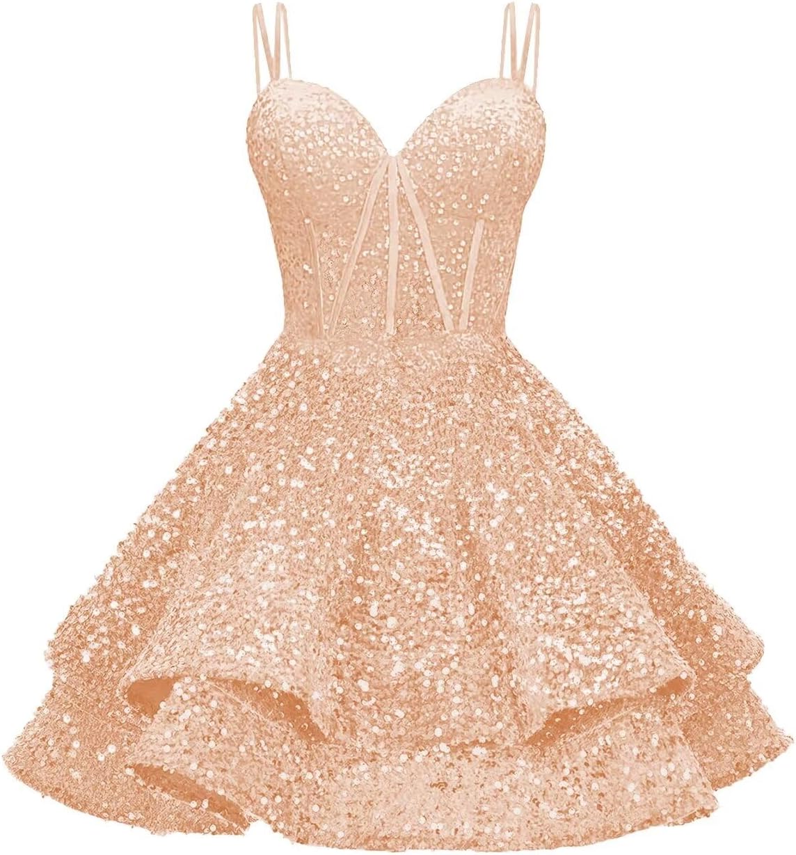 Sequin Homecoming Dresses for Teens 2027 Sparkly Short Layered Aline Prom Dresses Spaghetti Straps Cocktail Party Gowns