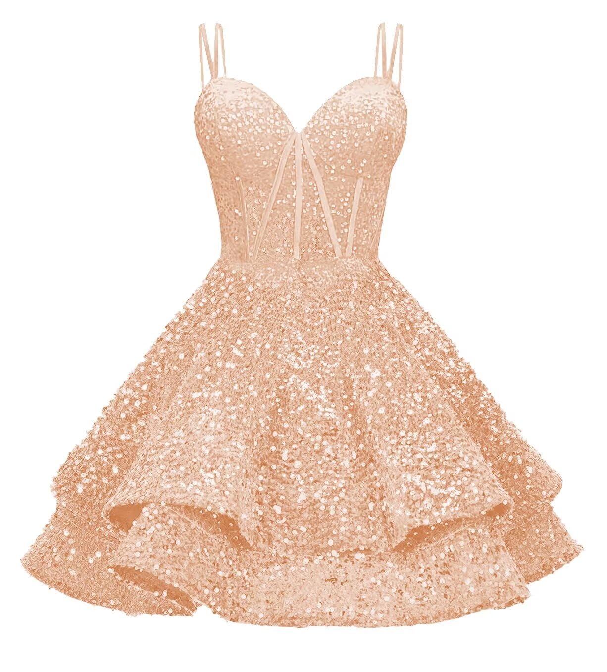 Sequin Homecoming Dresses for Teens 2027 Sparkly Short Layered Aline Prom Dresses Spaghetti Straps Cocktail Party Gowns