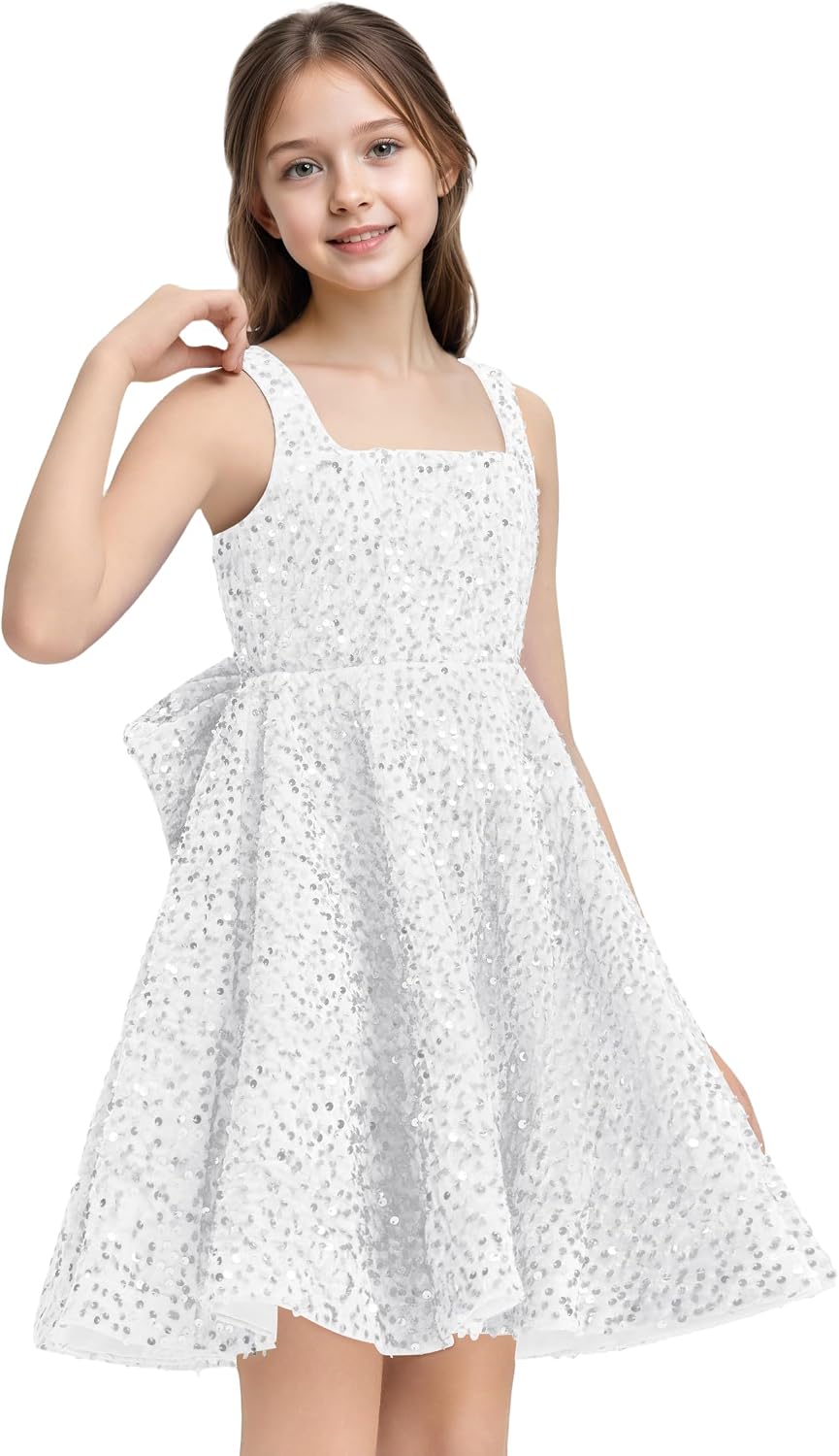 Sequins Flower Girl Dresses Short - Square Neck Princess Pageant Dress Kids A Line Communion Formal Party Gown