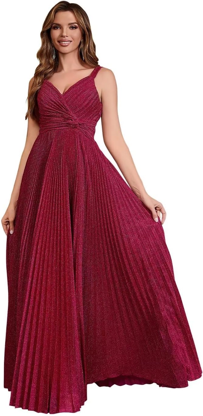 Spaghetti Strap Long Prom Dresses for Women 2026 Ball Gown A Line V-Neck Sparkly Formal Evening Gowns for Wedding