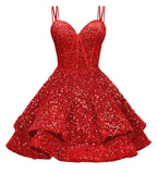 Sequin Homecoming Dresses for Teens 2027 Sparkly Short Layered Aline Prom Dresses Spaghetti Straps Cocktail Party Gowns